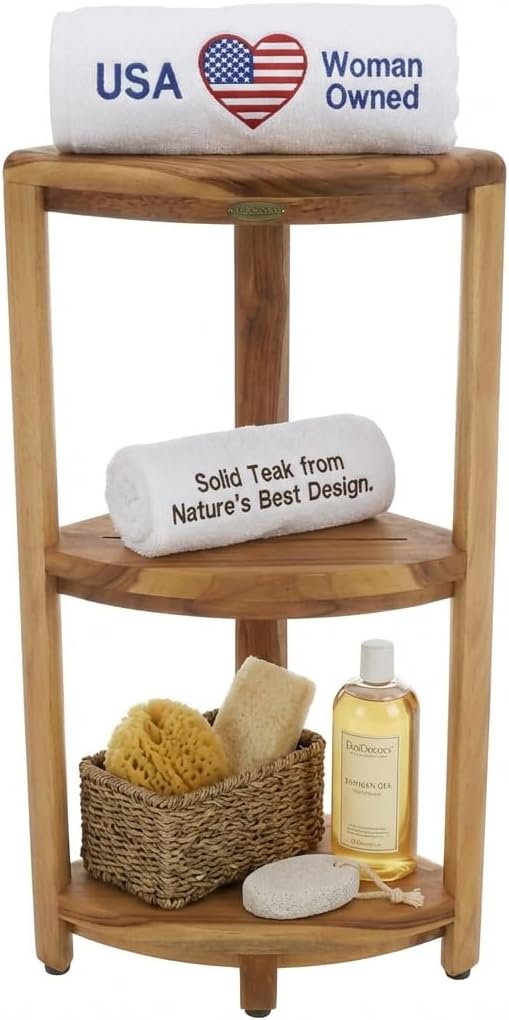 EcoDecors Natural Teak Corner Shower Shelf