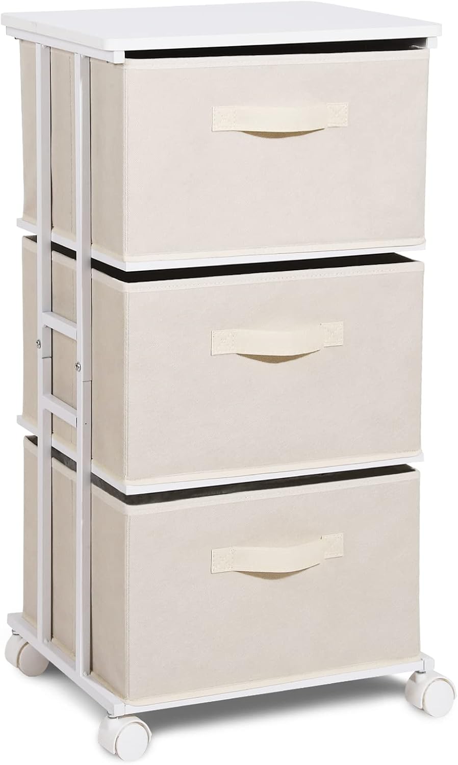 Houser Beige 3-Drawer Fabric Dresser Tower