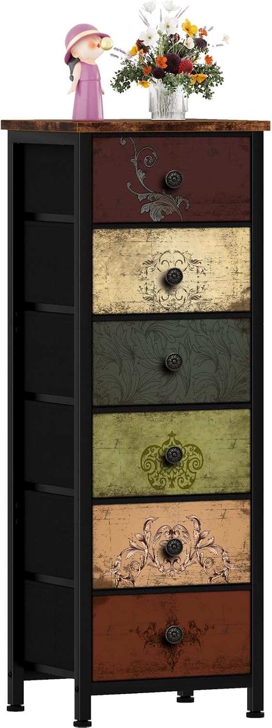 Pattern Fabric 6-Drawer Tall Dresser