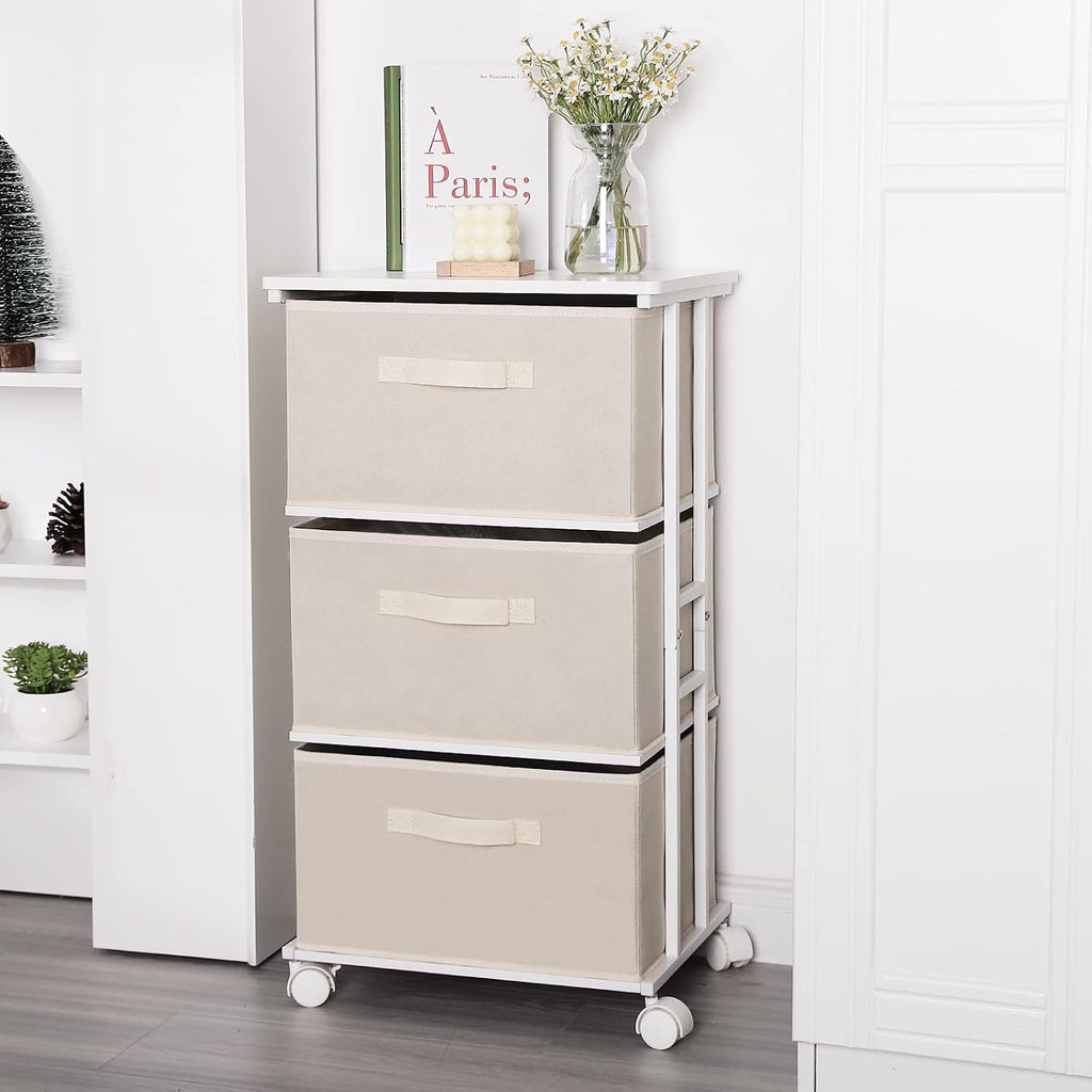 Houser Beige 3-Drawer Fabric Dresser Tower