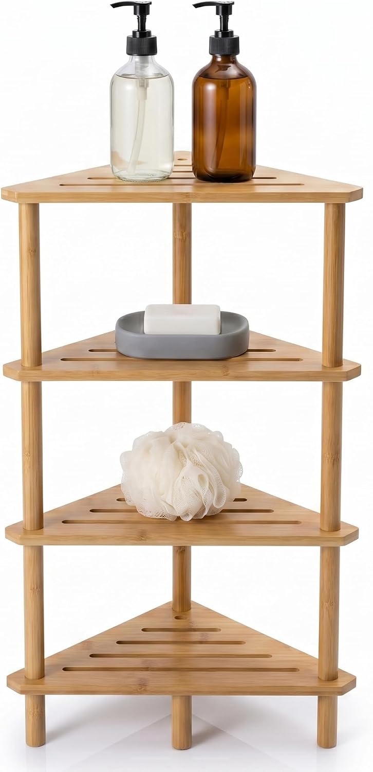 4-Tier Bamboo Corner Shower Caddy