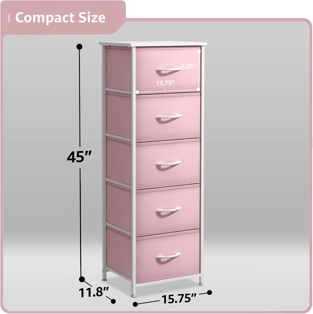 Sorbus Pink 5-Drawer Kids Fabric Dresser