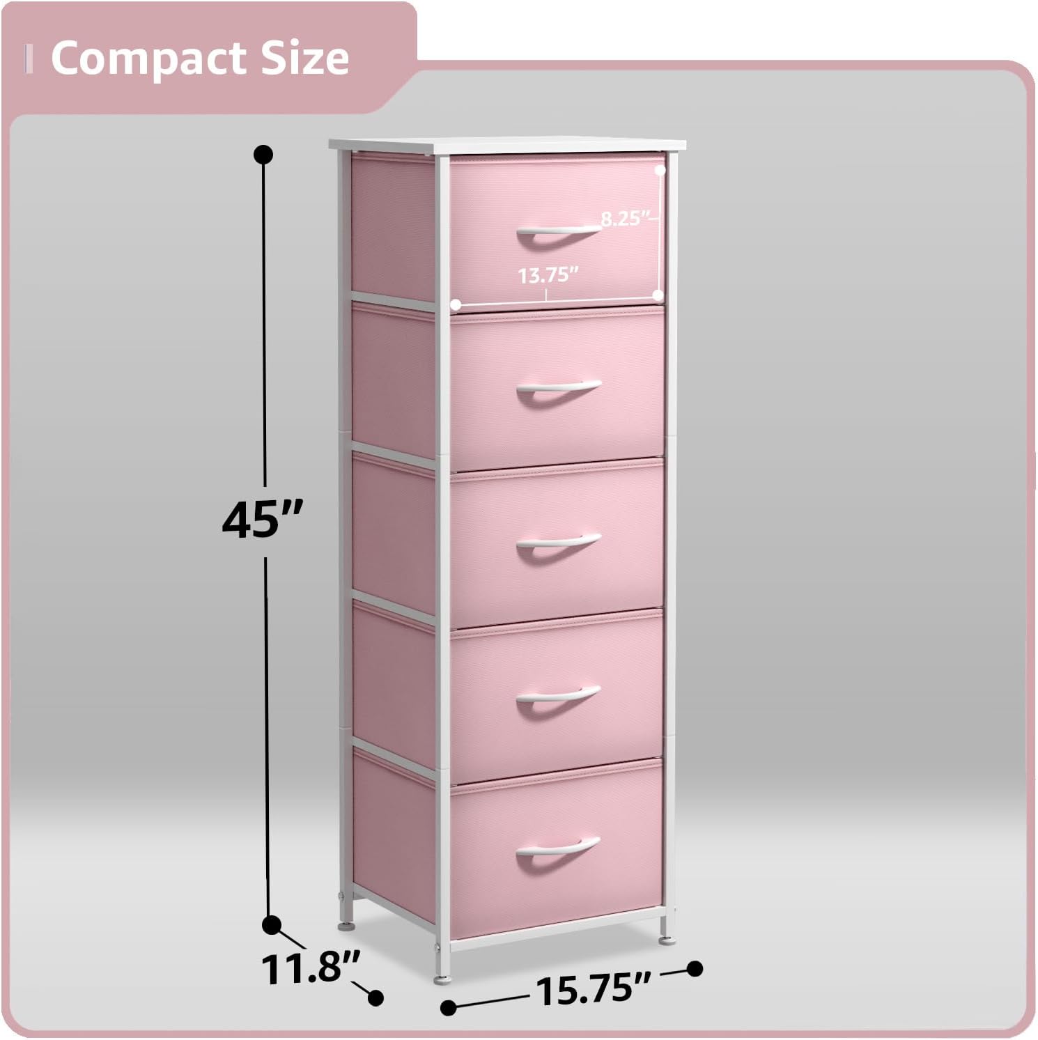 Sorbus Pink 5-Drawer Kids Fabric Dresser