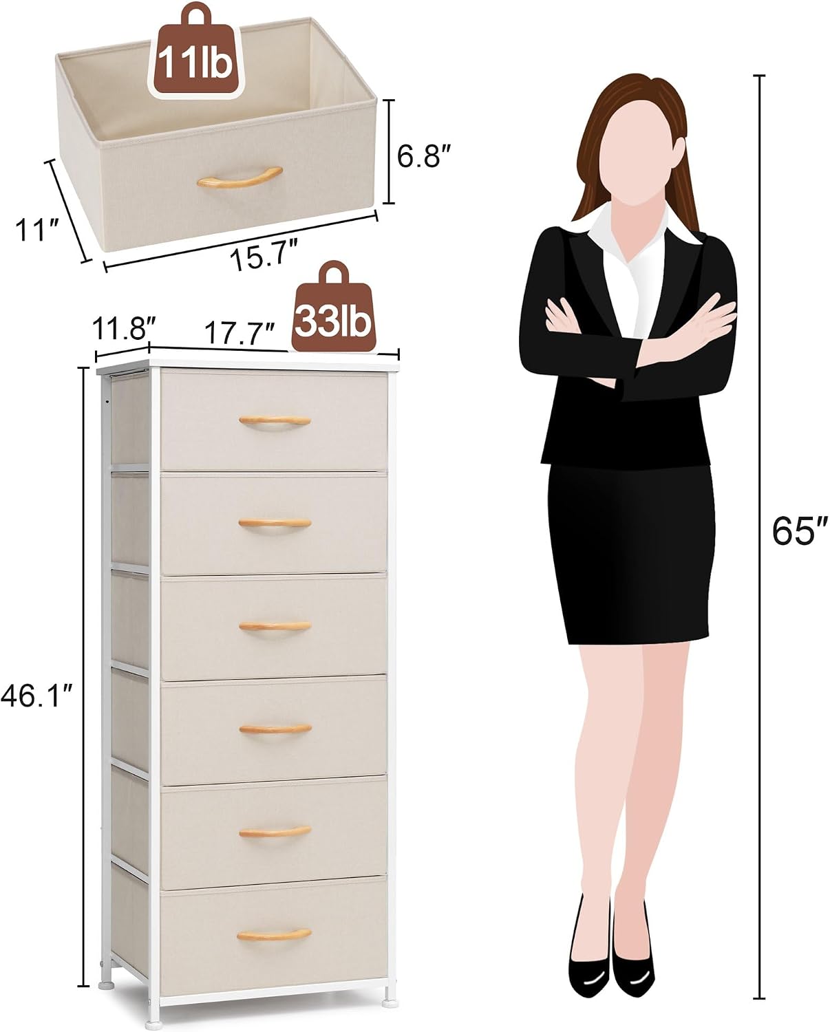 Crestlive Beige 6-Drawer Tall Storage Tower