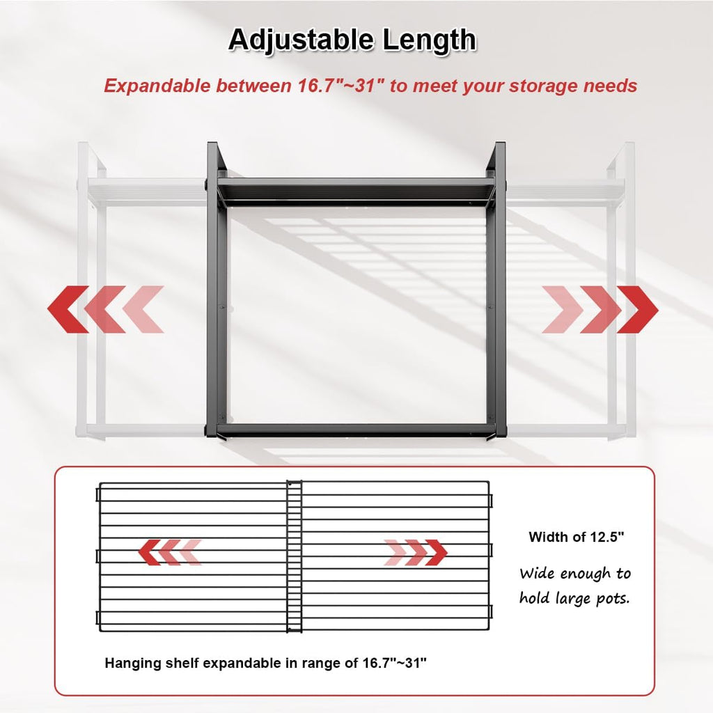 31 Inch 2-Tier Expandable Wall Mount Pot Rack
