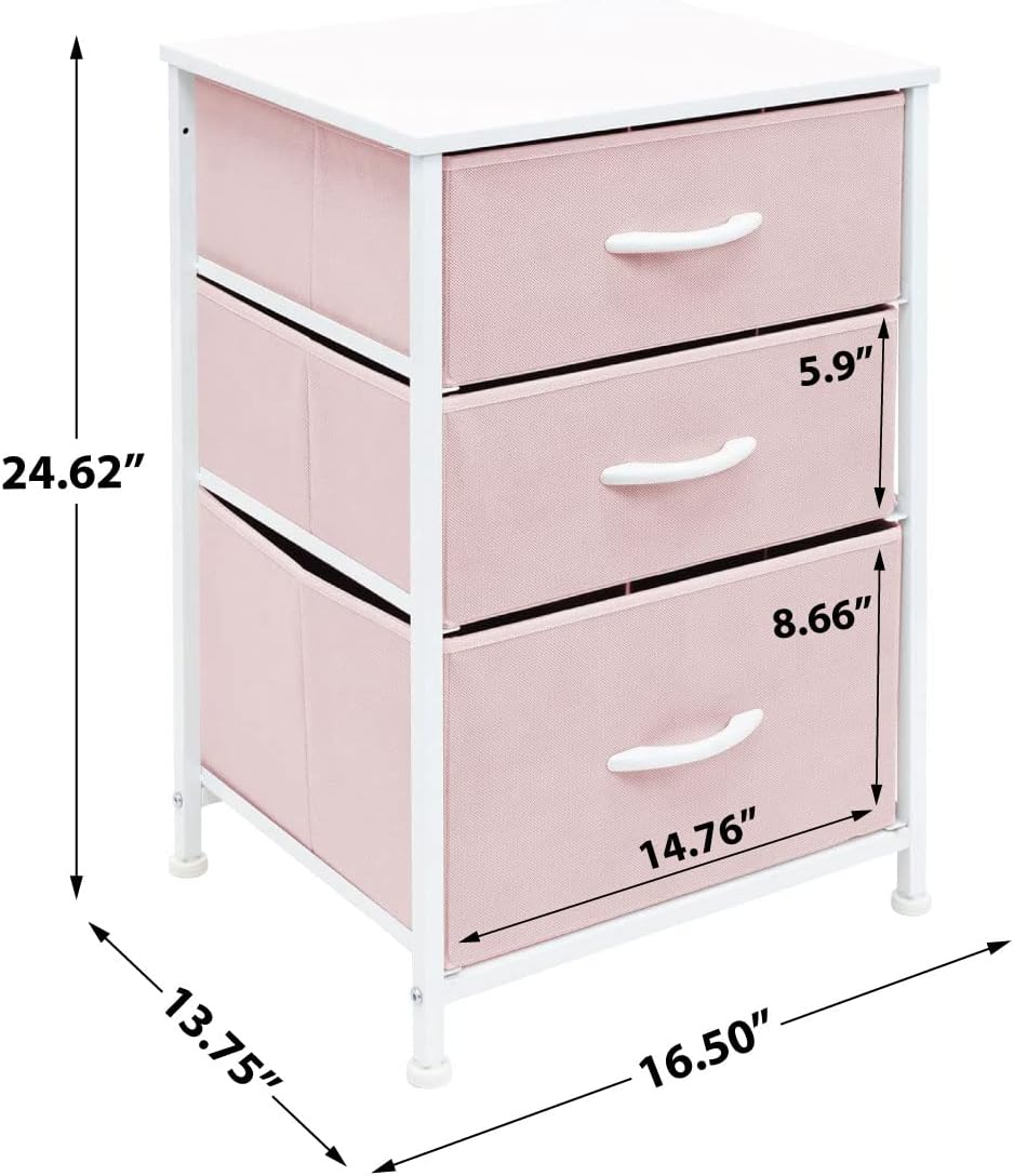 Sorbus Pink 3-Drawer Fabric Nightstand