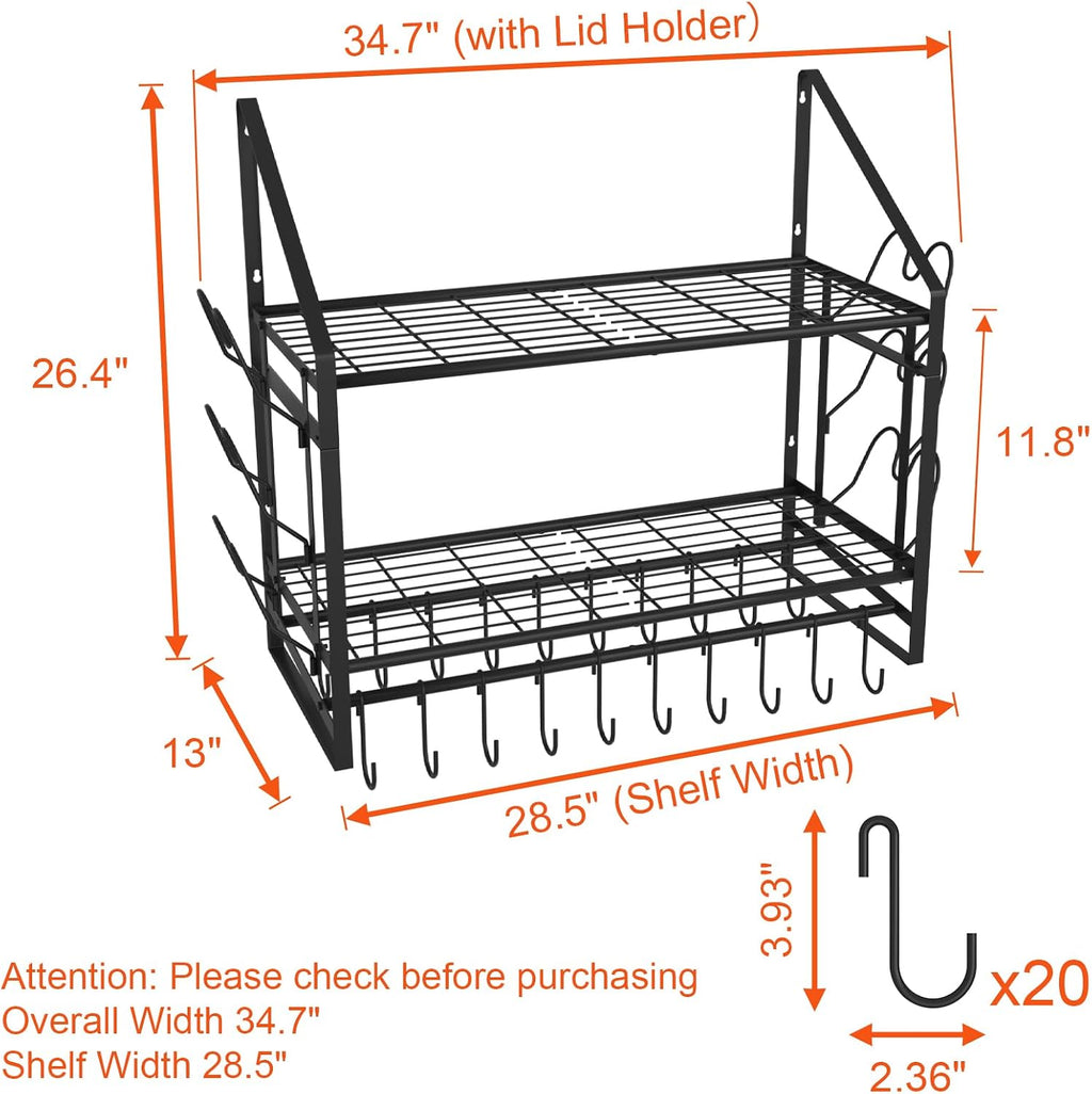 28" 2-Tier Wall Mount Pot Rack