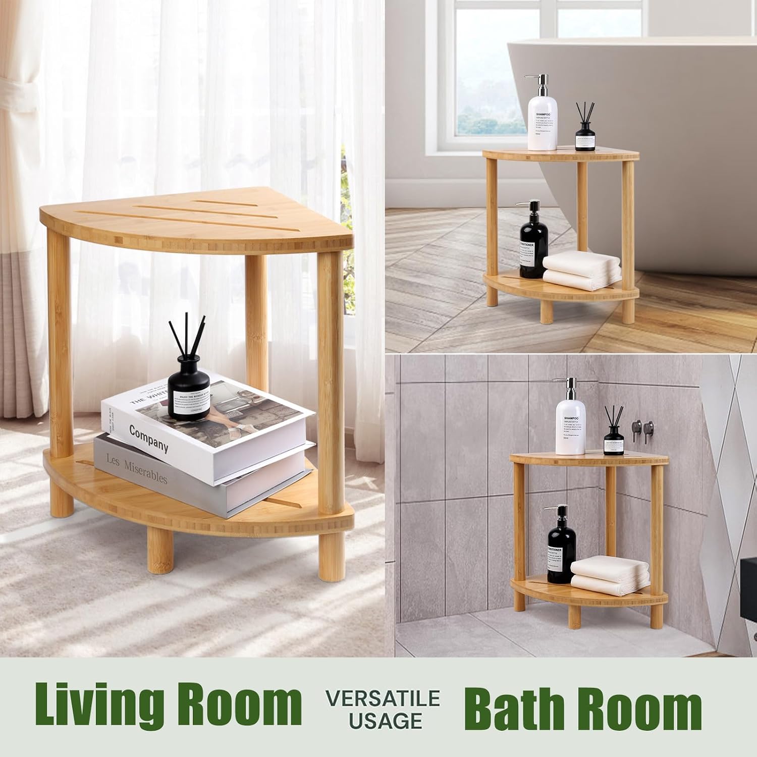 2-Tier Bamboo Corner Shower Stool