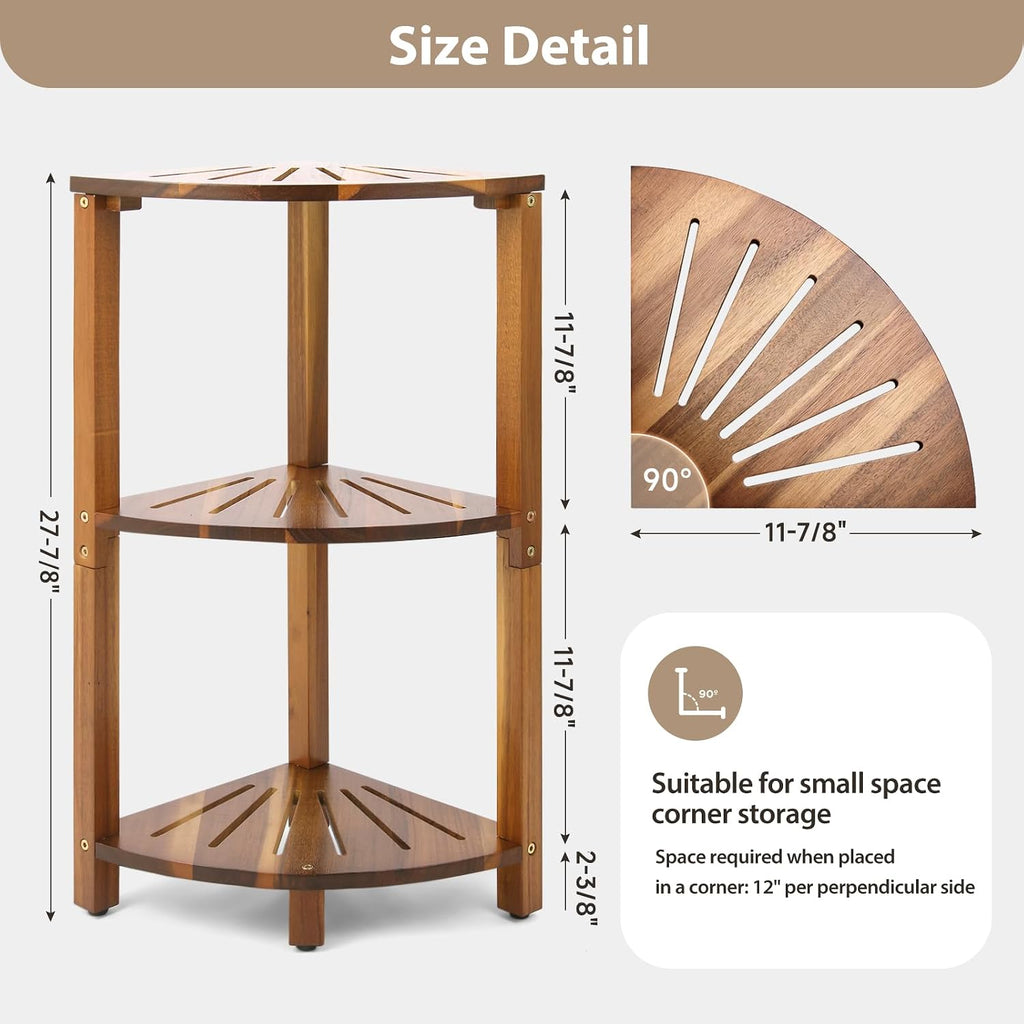 IBosins Acacia Wood 3-Tier Corner Shower Caddy