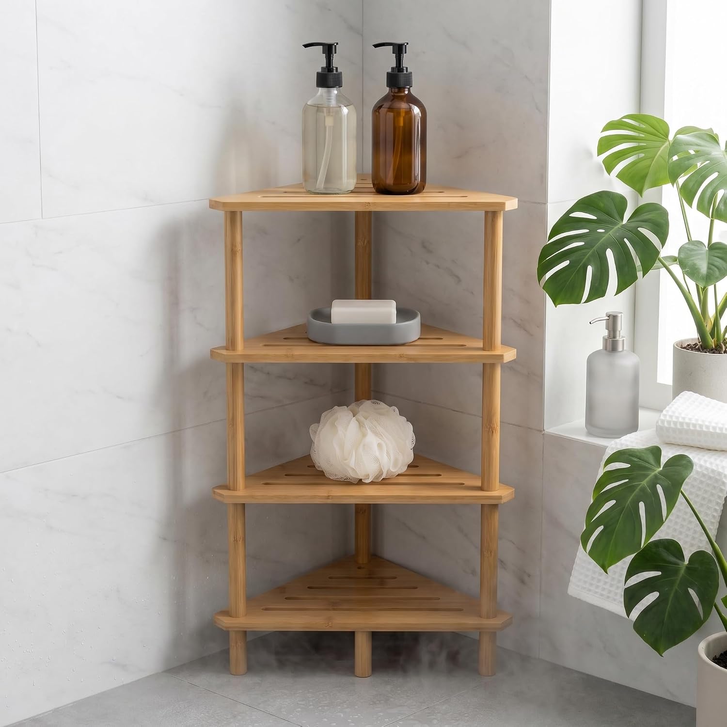 4-Tier Bamboo Corner Shower Caddy