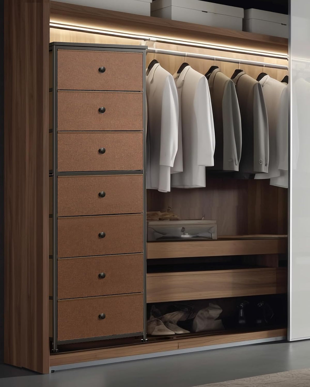 Mifuro Grey 7-Drawer Fabric Tall Dresser
