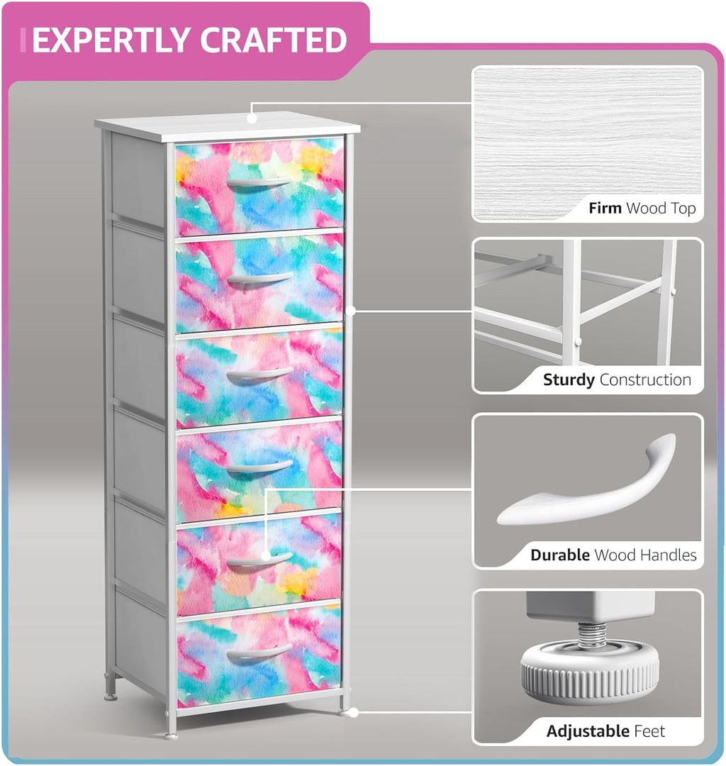 Sorbus Pastel Tie-dye 4-Drawer Storage Tower