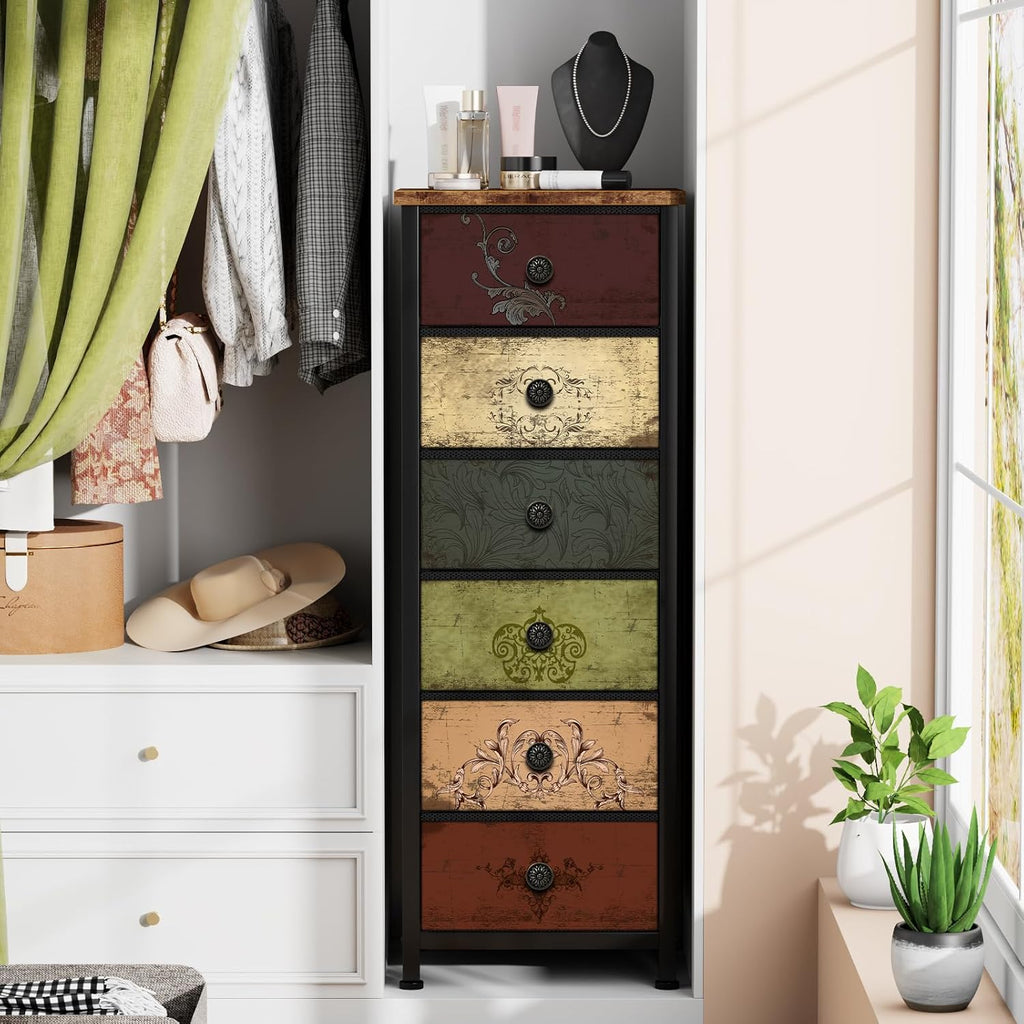 Pattern Fabric 6-Drawer Tall Dresser
