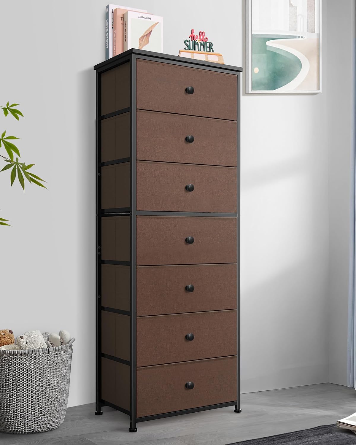 Mifuro Grey 7-Drawer Fabric Tall Dresser