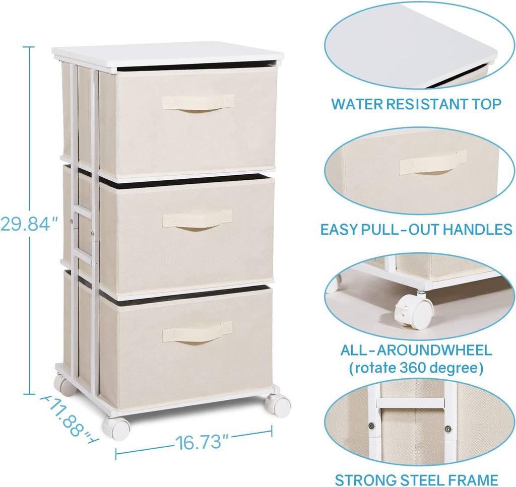 Houser Beige 3-Drawer Fabric Dresser Tower