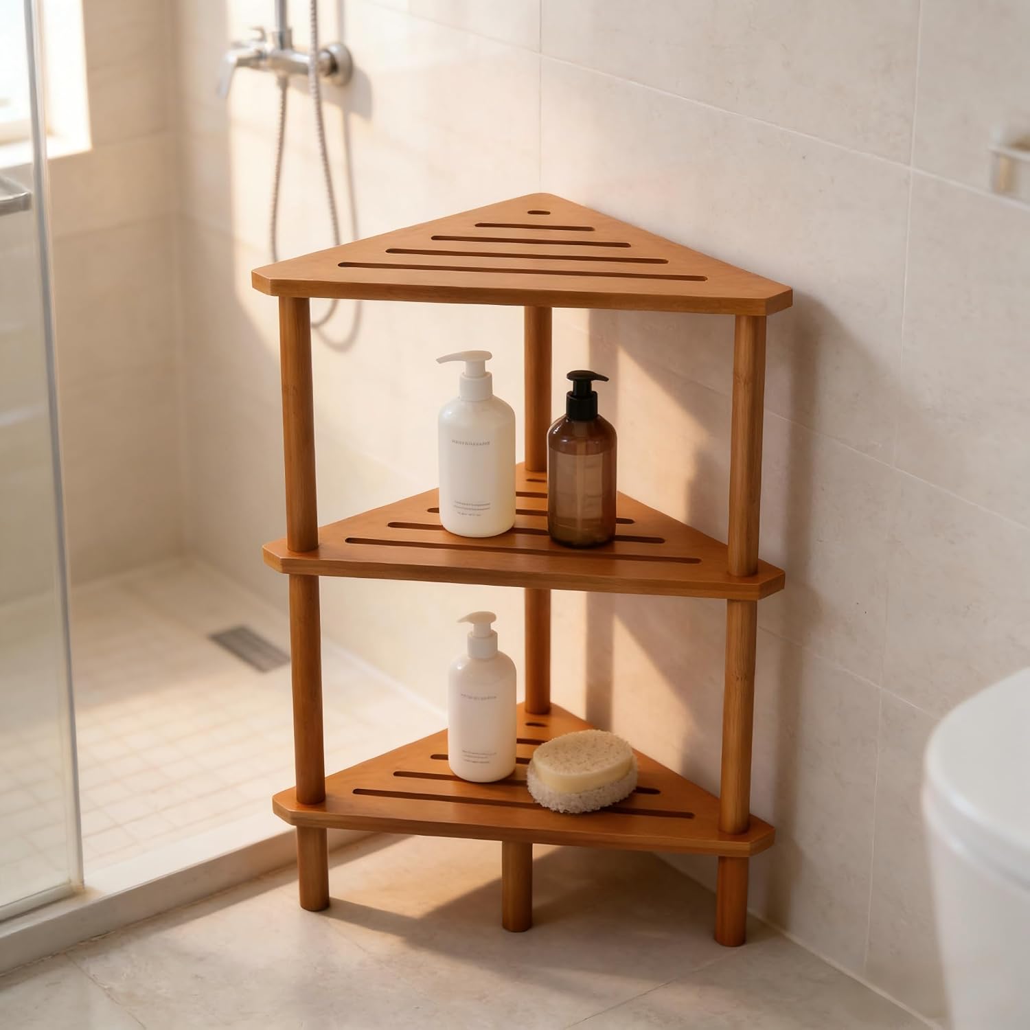 Yoshiky 3-Tier Bamboo Corner Shower Caddy