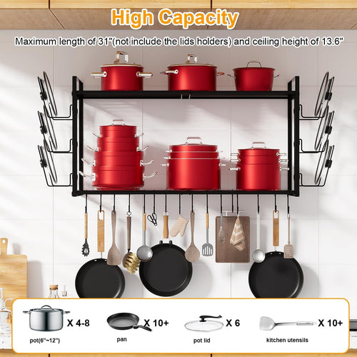 31 Inch 2-Tier Expandable Wall Mount Pot Rack