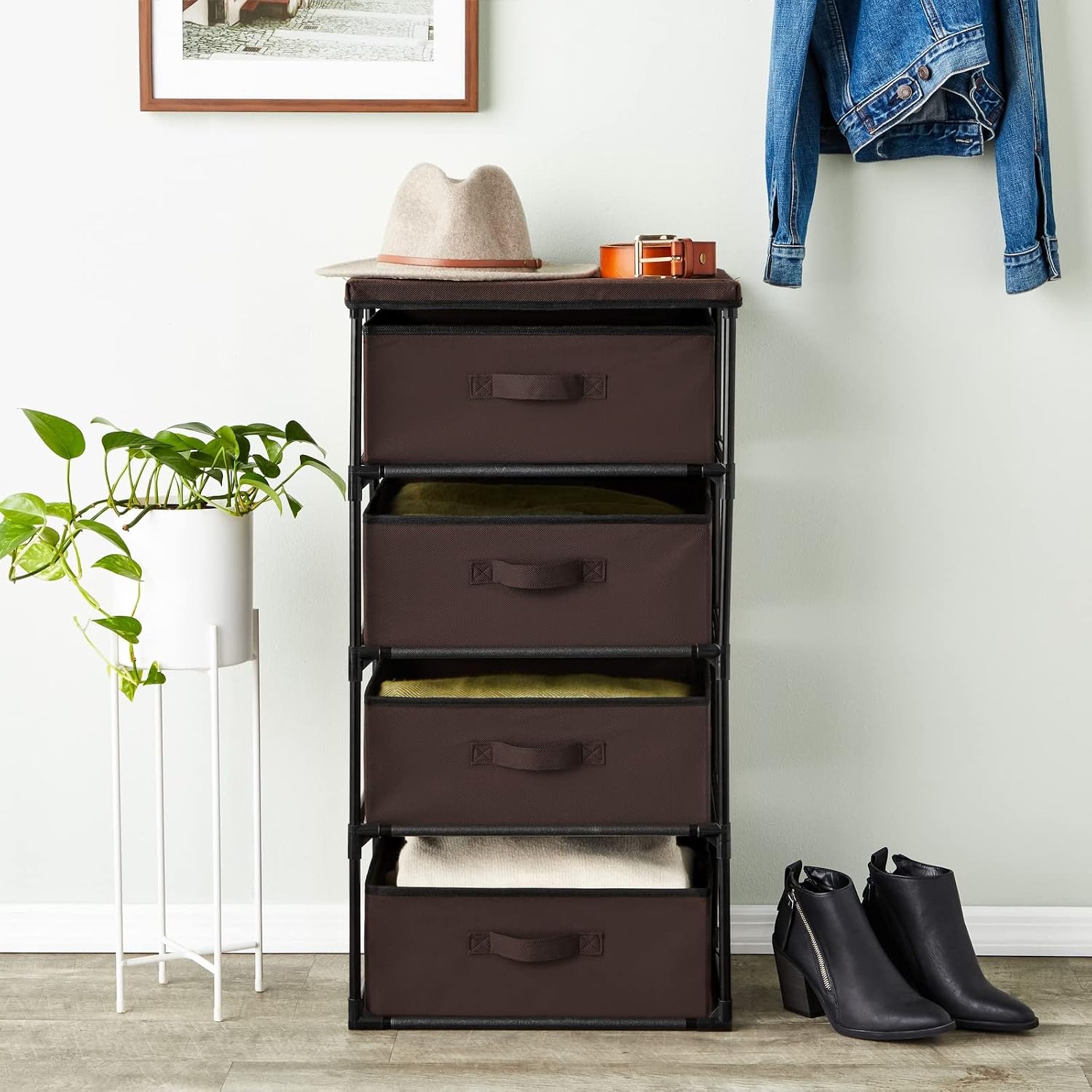 Juvale Dark Brown 4-Tier Fabric Storage Tower