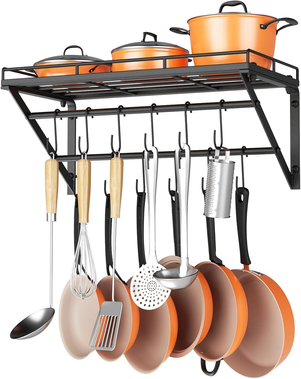 Black 31" 2-Tier Wall Mount Pot Rack