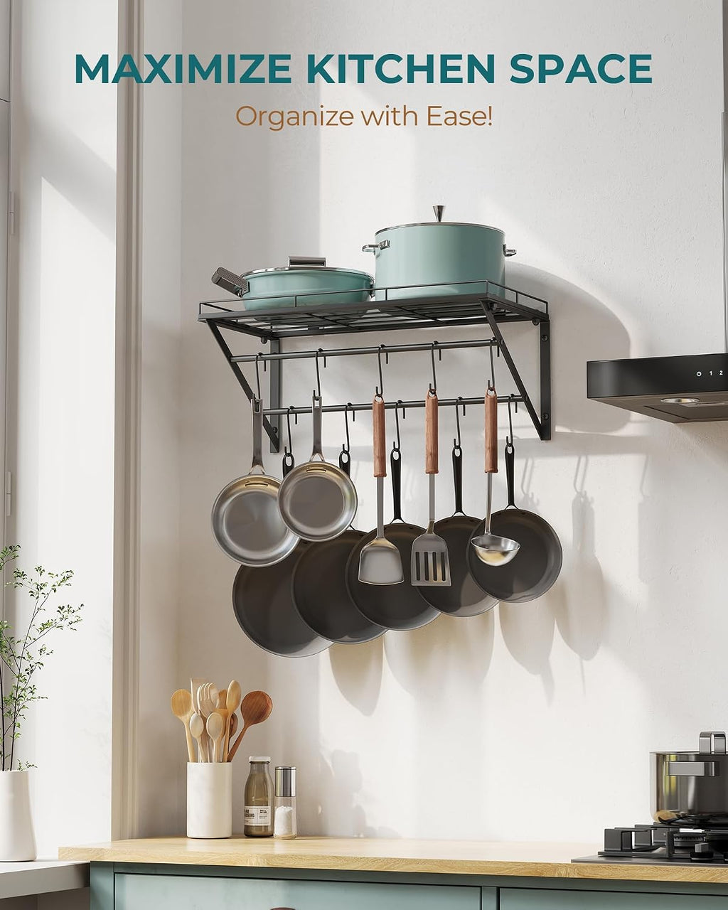 Black 23" Wall Mount Pot Rack