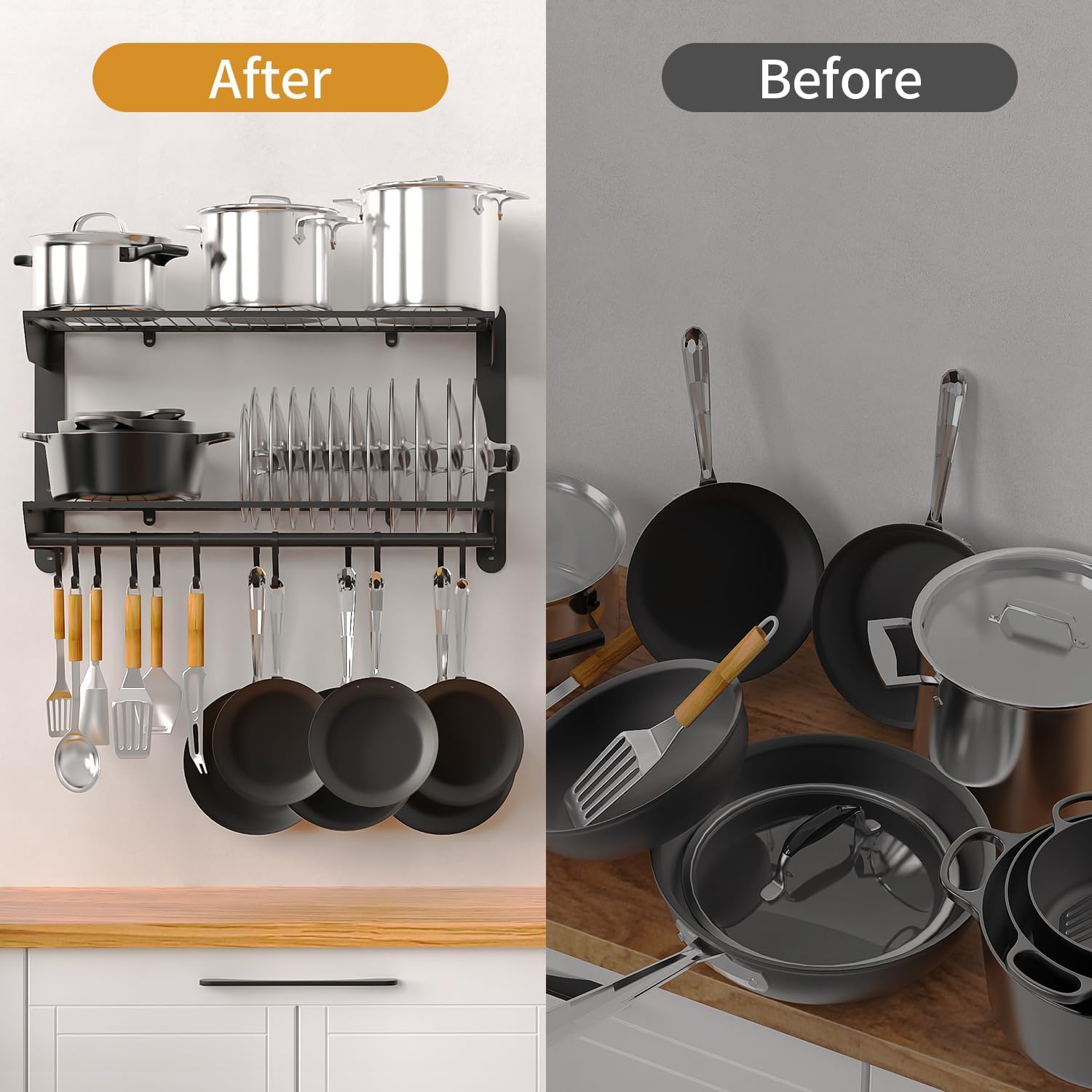 30 Inch 2-Tier Wall Mount Pot Rack