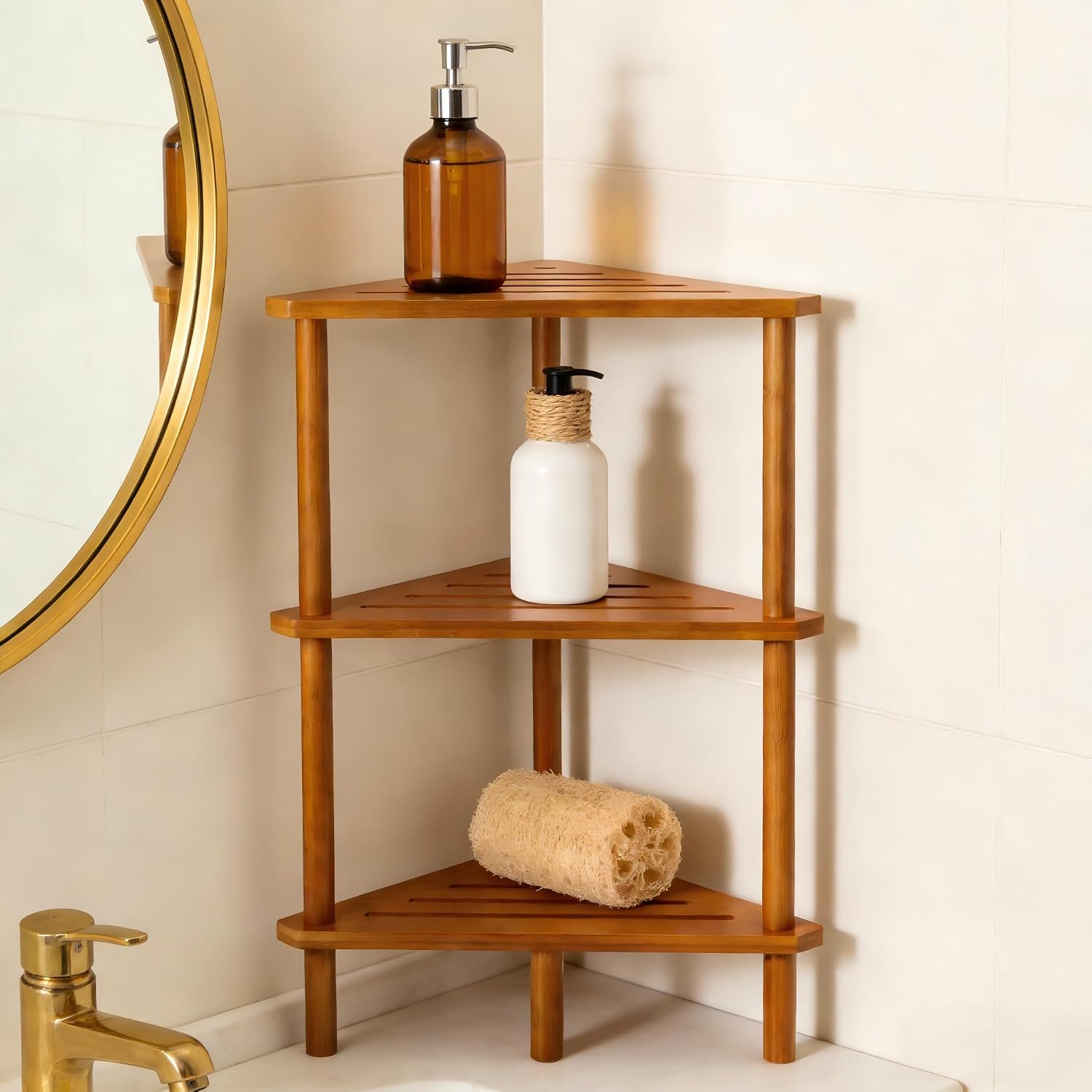 Yoshiky 3-Tier Bamboo Corner Shower Caddy