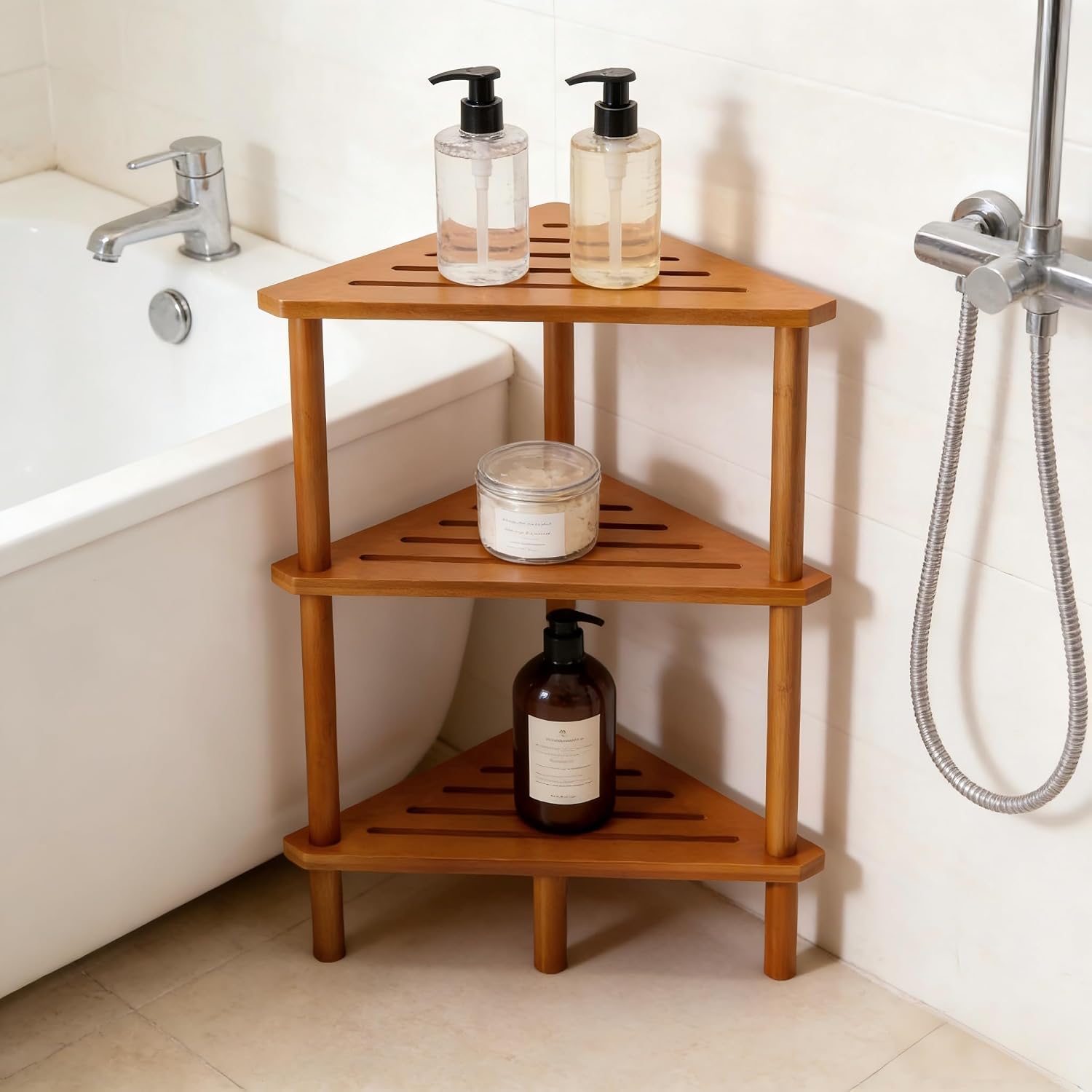 Yoshiky 3-Tier Bamboo Corner Shower Caddy
