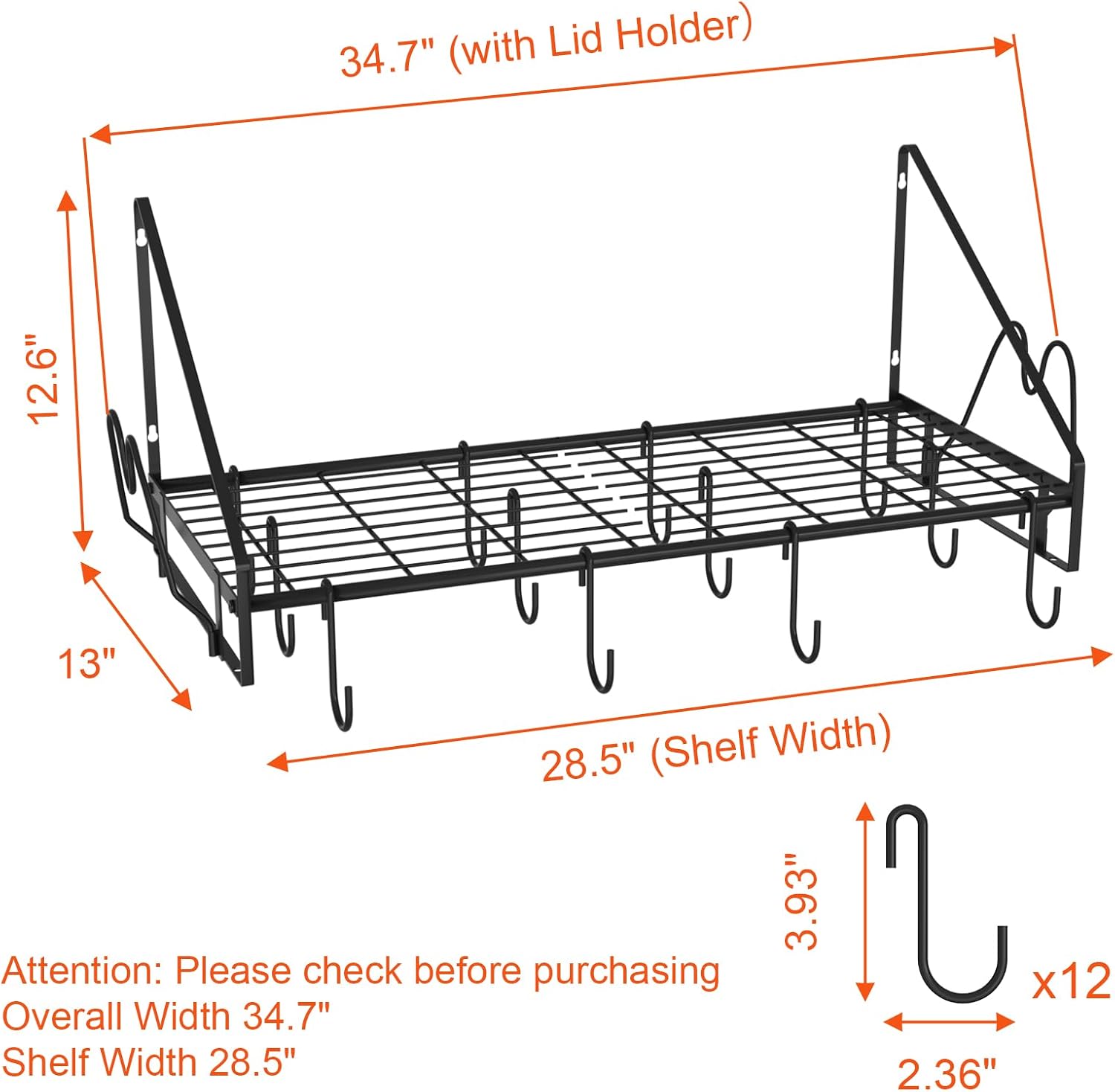 VyGrow 28 Inch Wall Mount Pot Rack