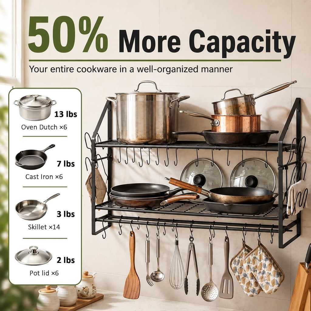 39.4in 2-Tier Wall Mount Pot Rack