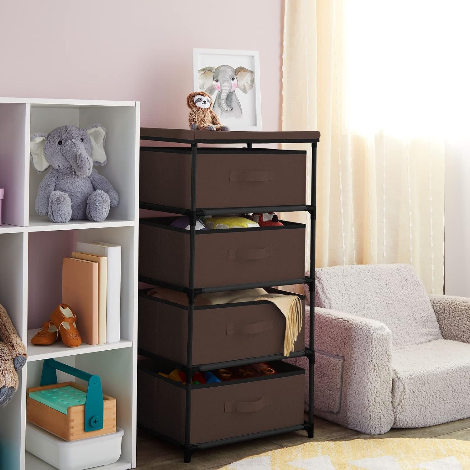 Juvale Dark Brown 4-Tier Fabric Storage Tower