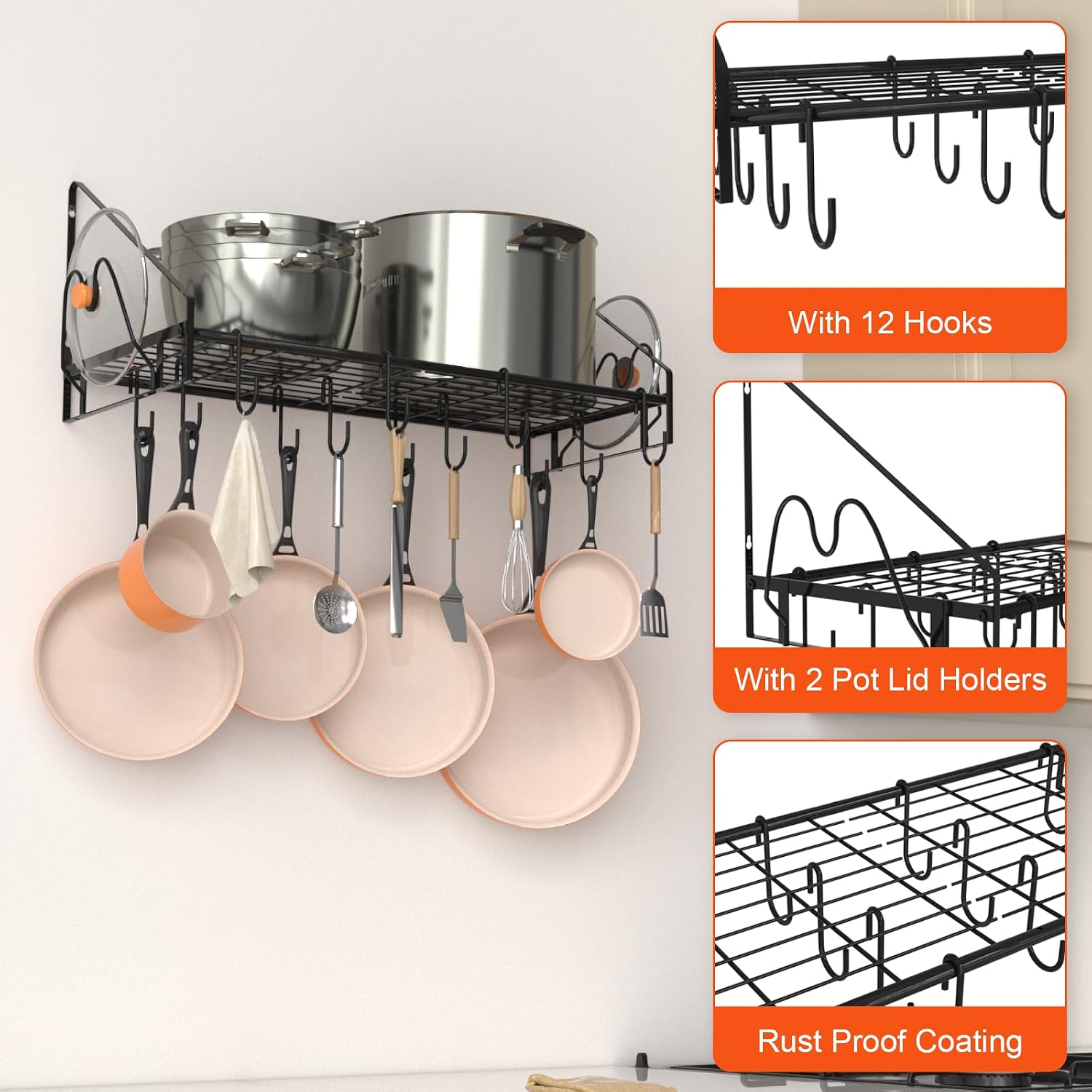 VyGrow 28 Inch Wall Mount Pot Rack