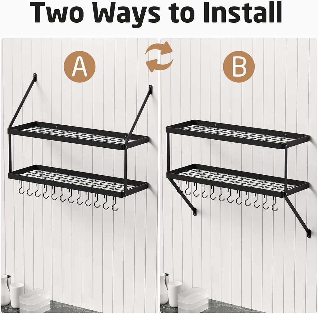Matte Black 2-Tier Wall Mount Pot Rack