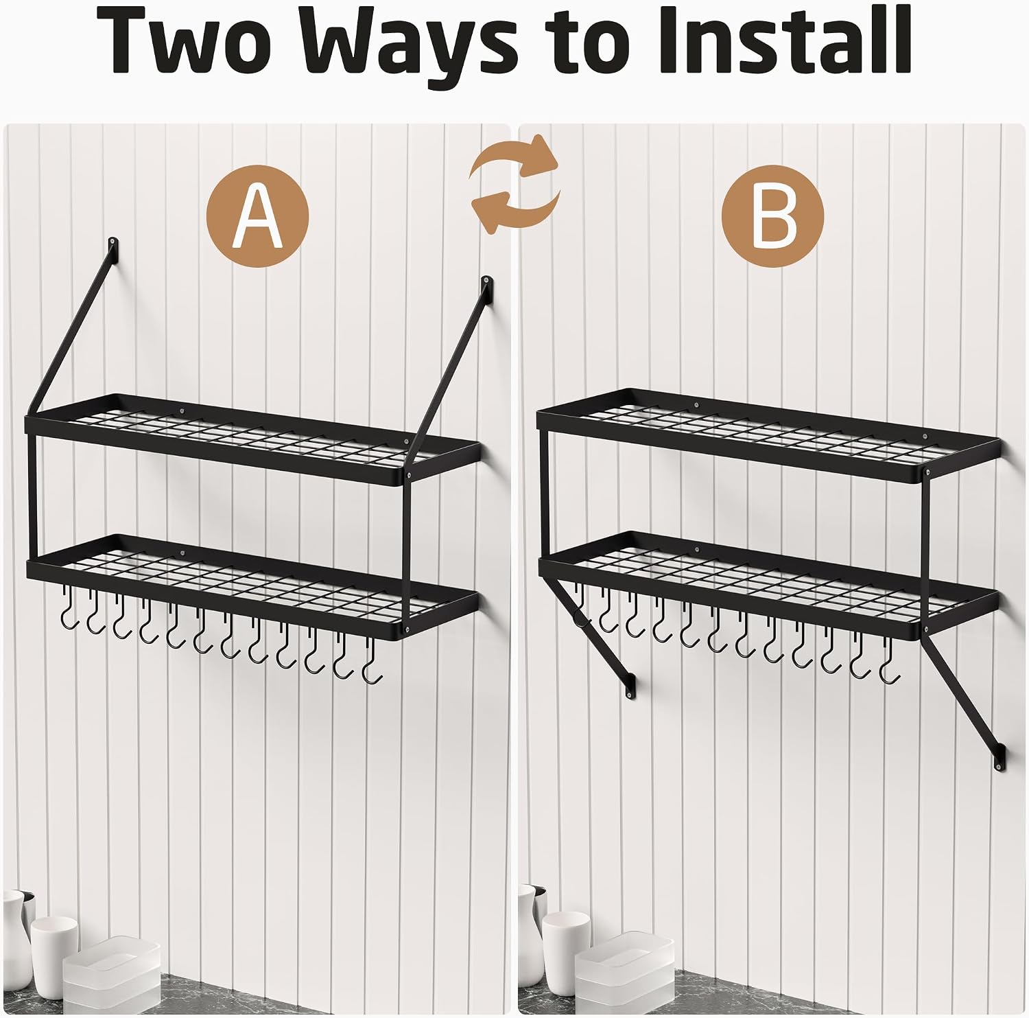 Matte Black 2-Tier Wall Mount Pot Rack