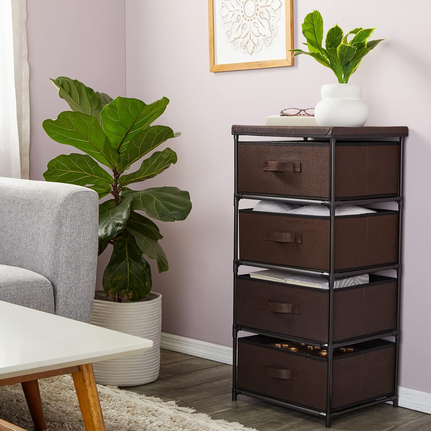 Juvale Dark Brown 4-Tier Fabric Storage Tower