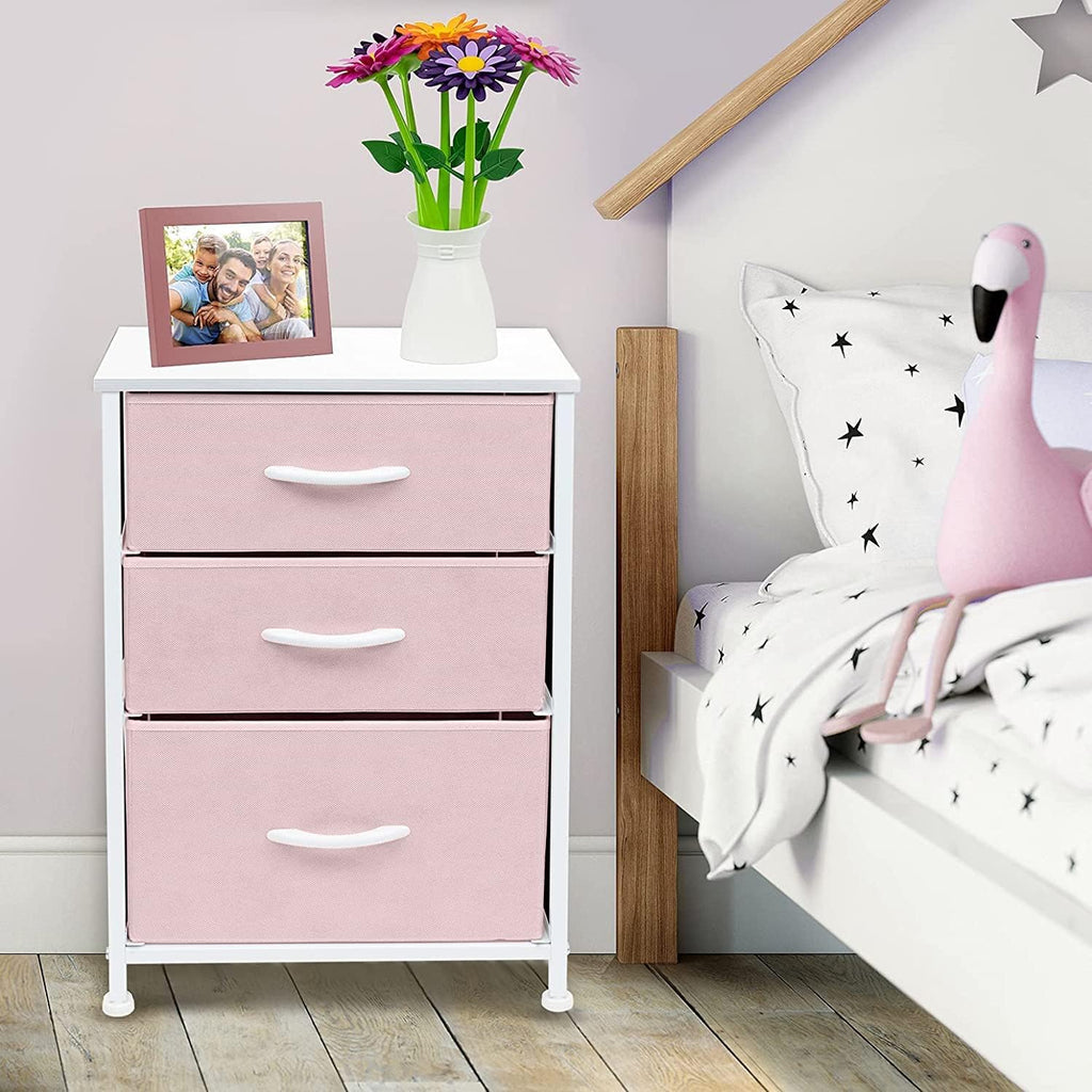 Sorbus Pink 3-Drawer Fabric Nightstand