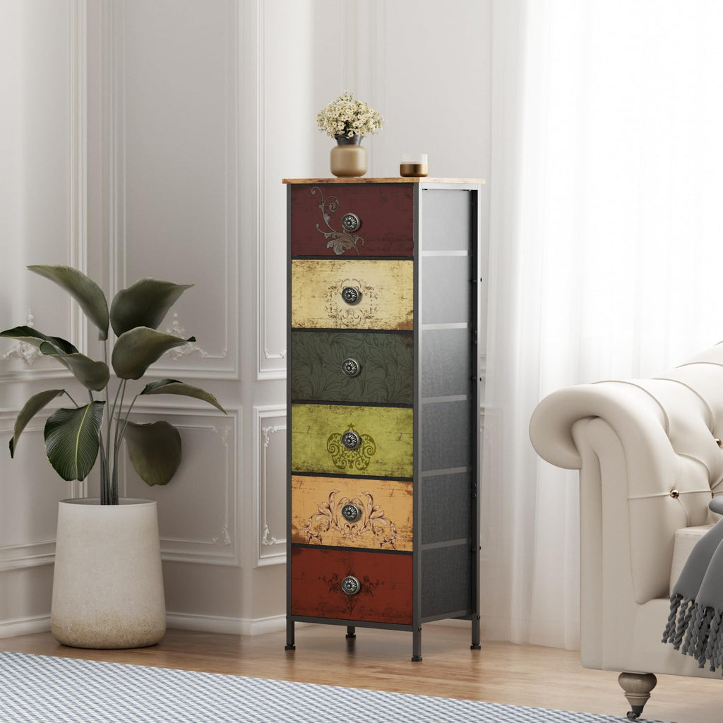 Pattern Fabric 6-Drawer Tall Dresser