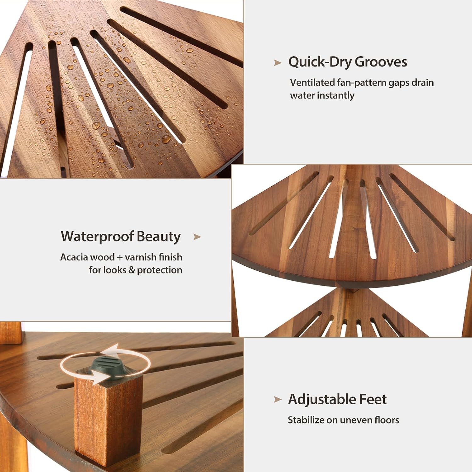 IBosins Acacia Wood 3-Tier Corner Shower Caddy