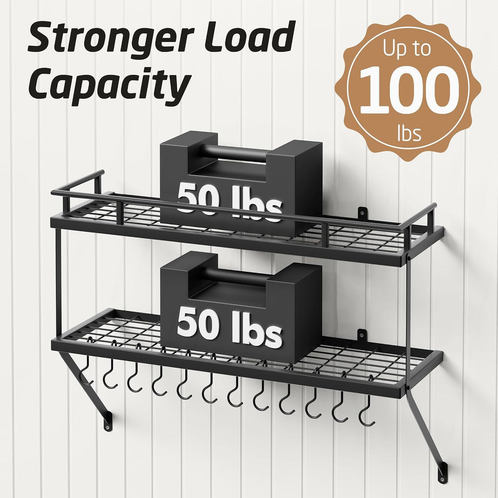 Matte Black 30" 2-Tier Wall Mount Pot Rack
