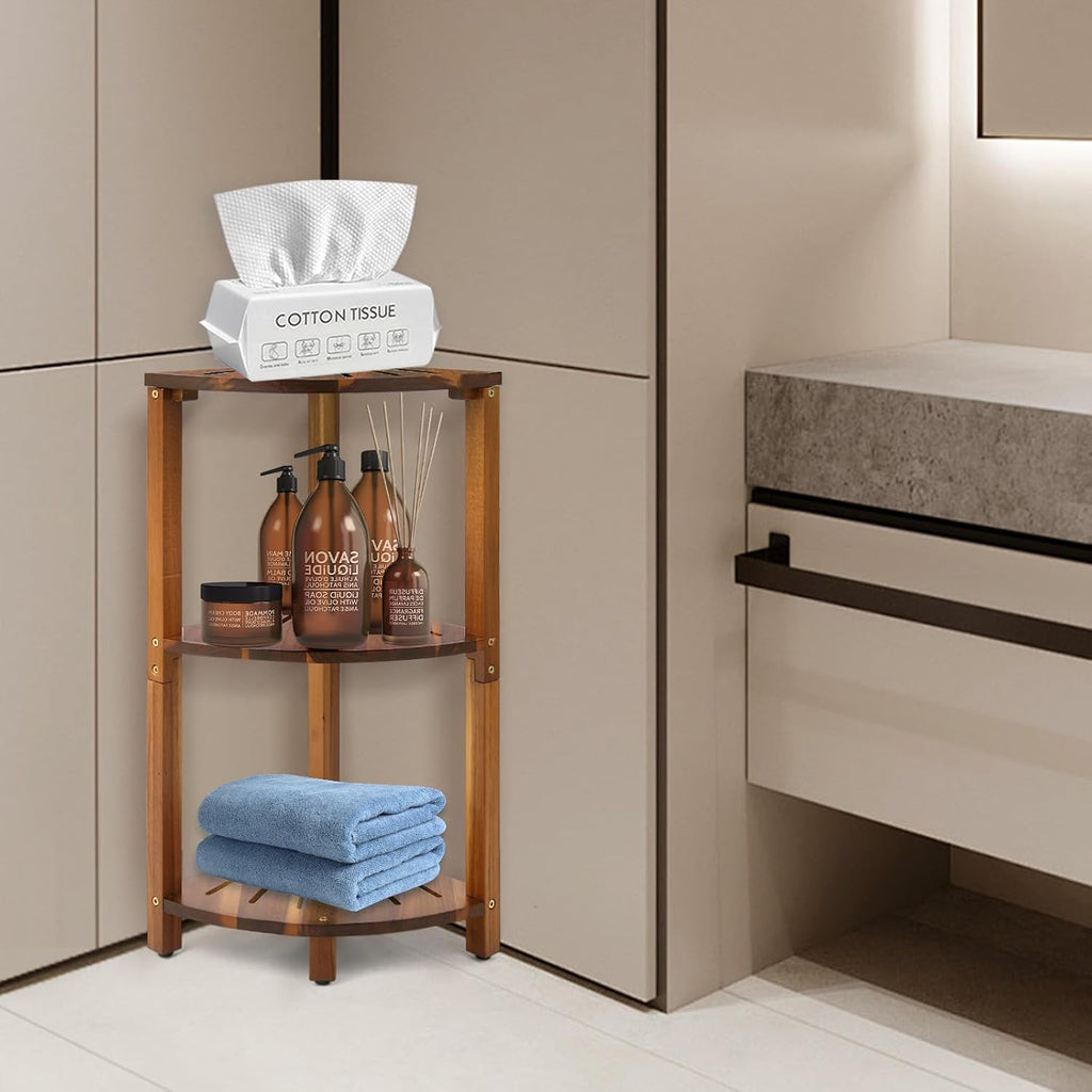 IBosins Acacia Wood 3-Tier Corner Shower Caddy
