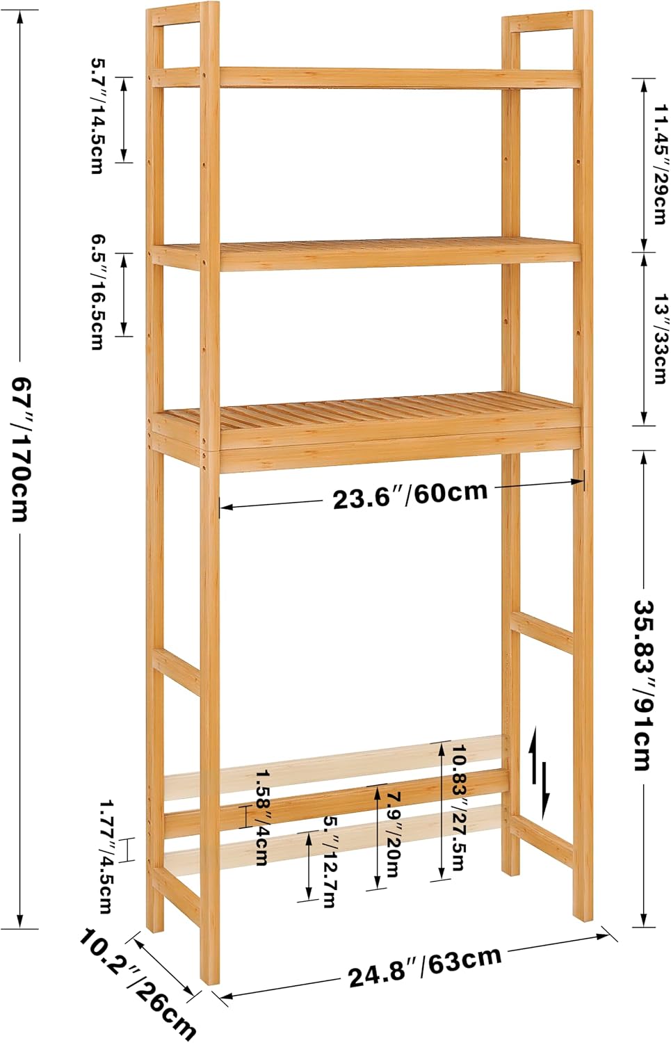 Natural Bamboo Over Toilet Storage Rack