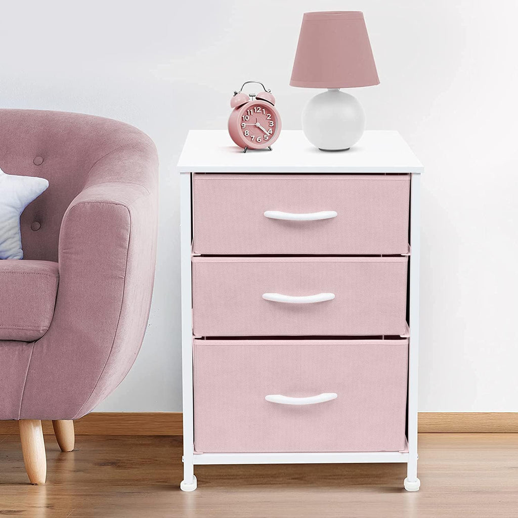 Sorbus Pink 3-Drawer Fabric Nightstand