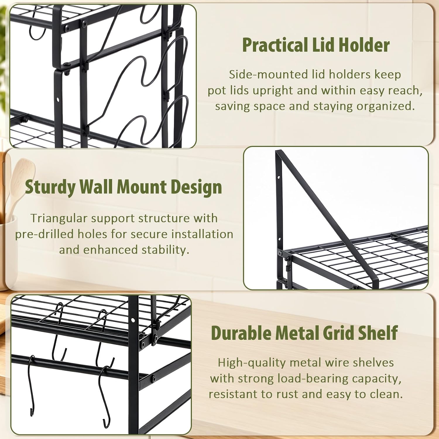 39.4in 2-Tier Wall Mount Pot Rack