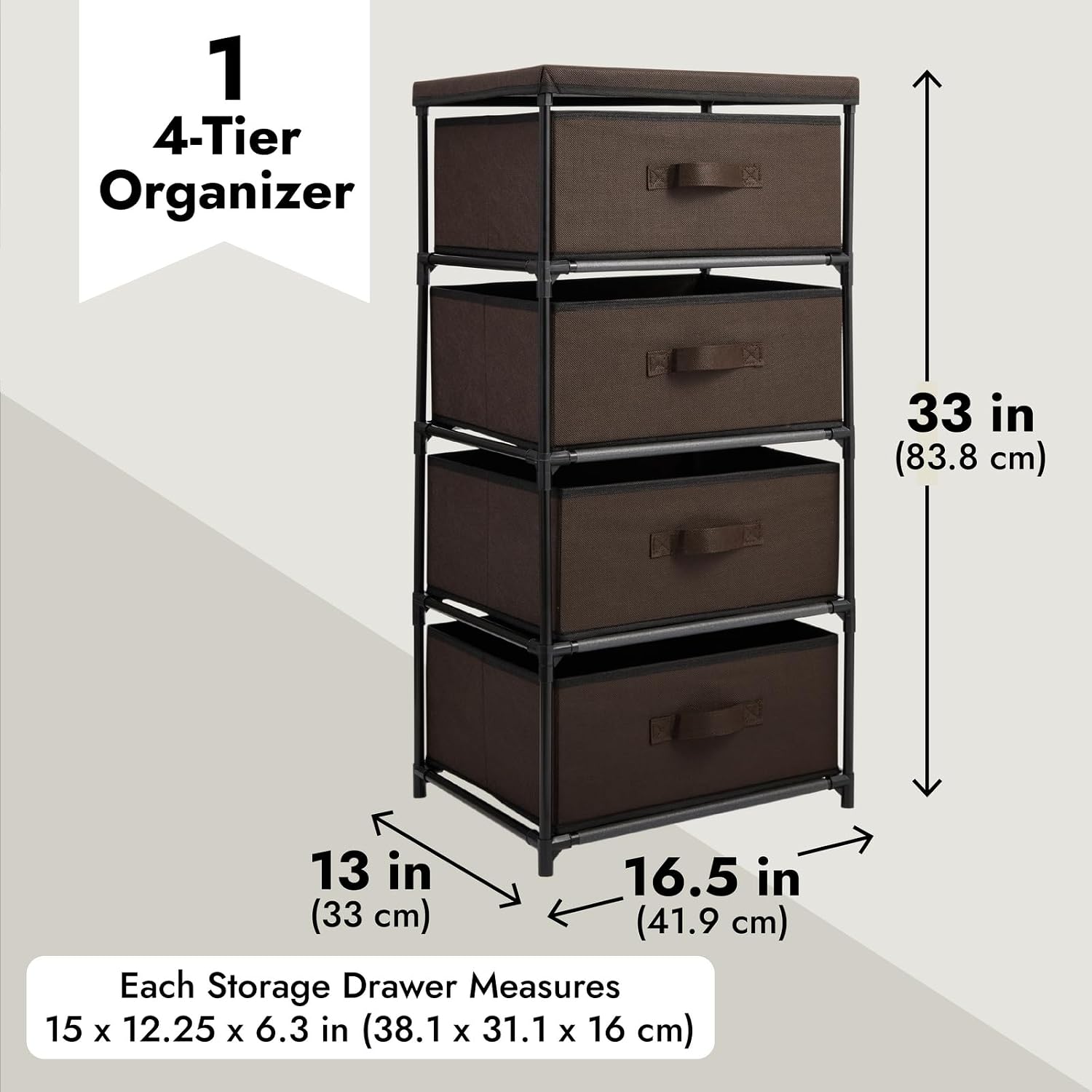 Juvale Dark Brown 4-Tier Fabric Storage Tower