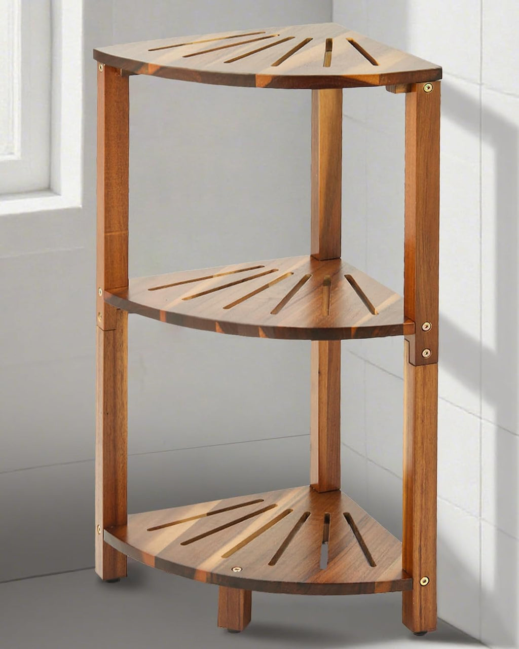 IBosins Acacia Wood 3-Tier Corner Shower Caddy