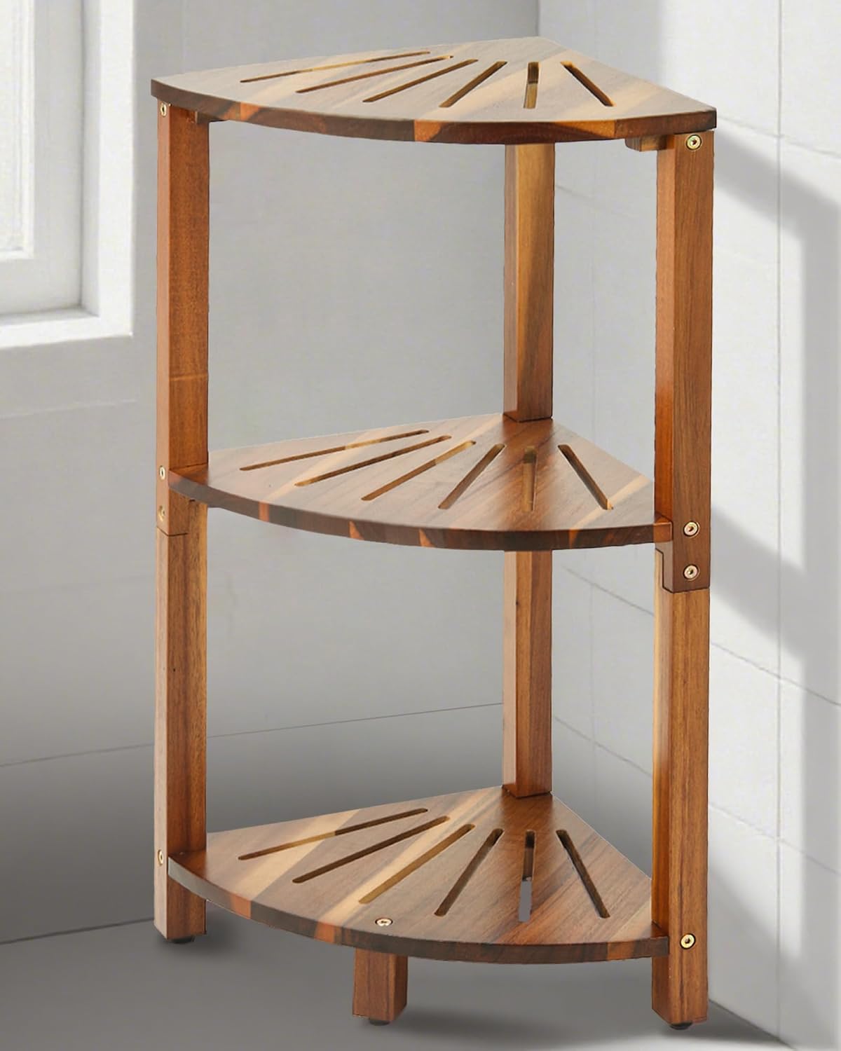IBosins Acacia Wood 3-Tier Corner Shower Caddy