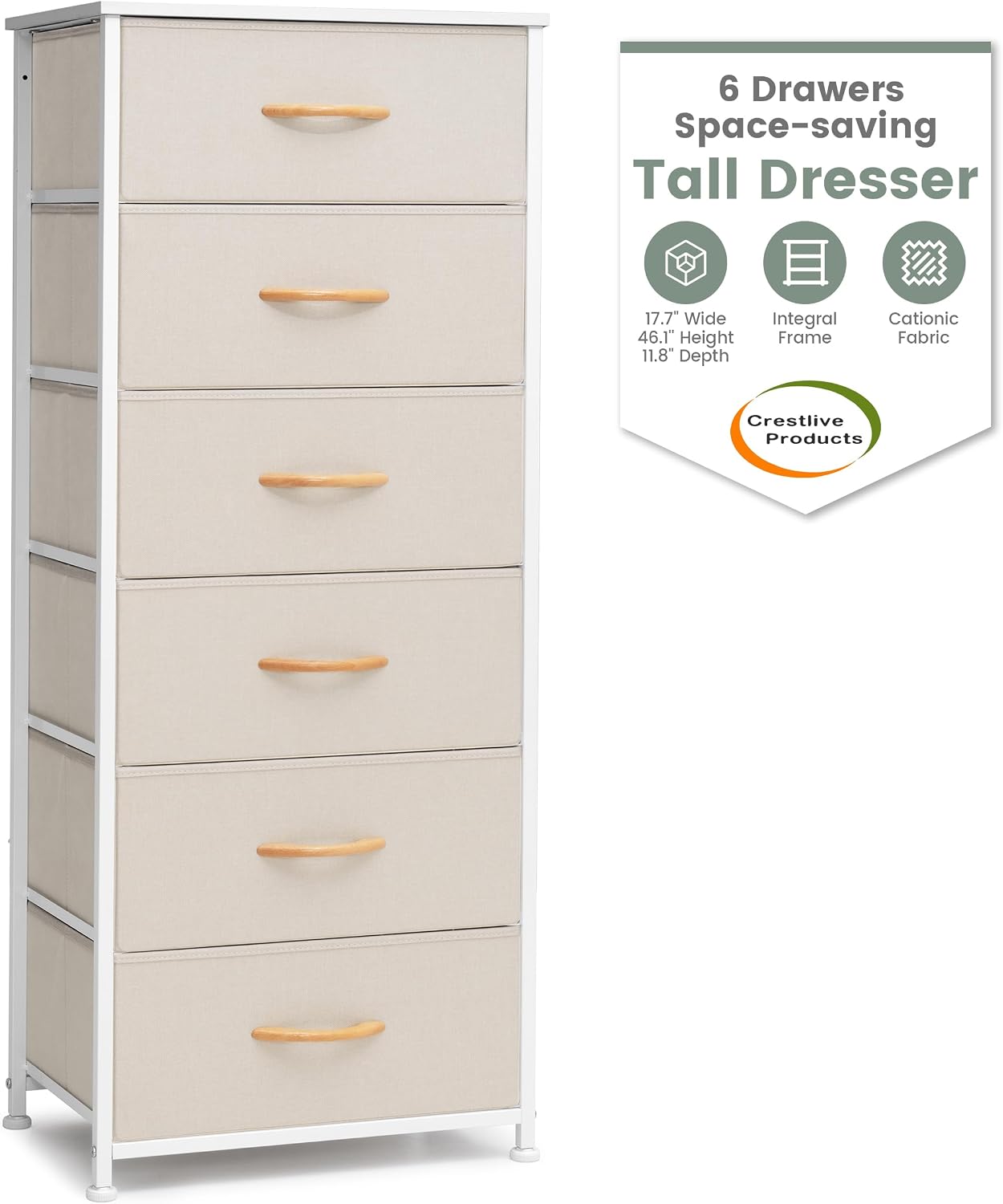 Crestlive Beige 6-Drawer Tall Storage Tower