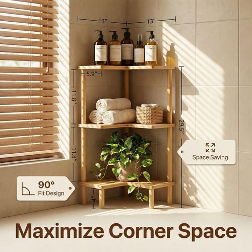3-Tier Bamboo Corner Shower Caddy Stand