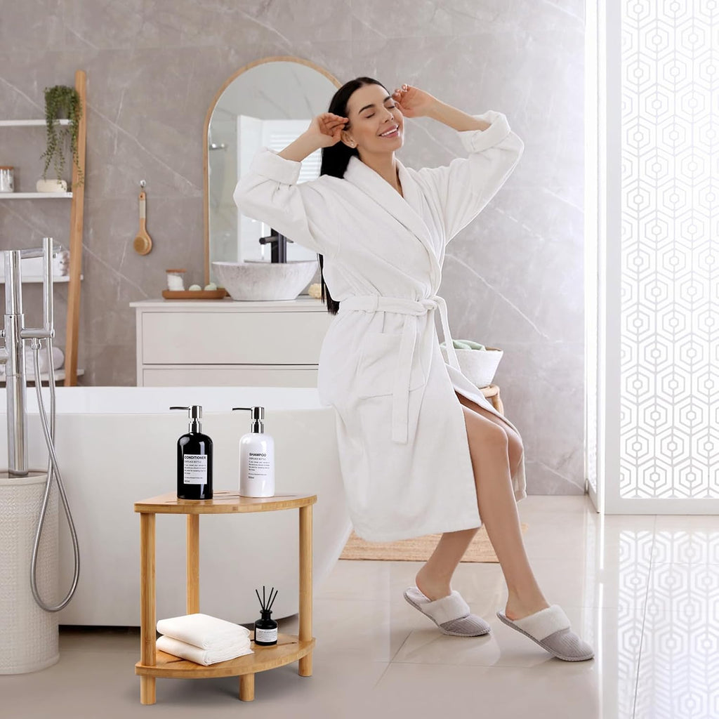 2-Tier Bamboo Corner Shower Stool