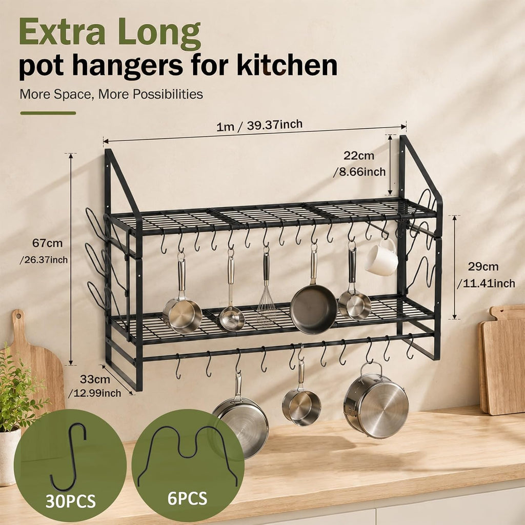 39.4in 2-Tier Wall Mount Pot Rack