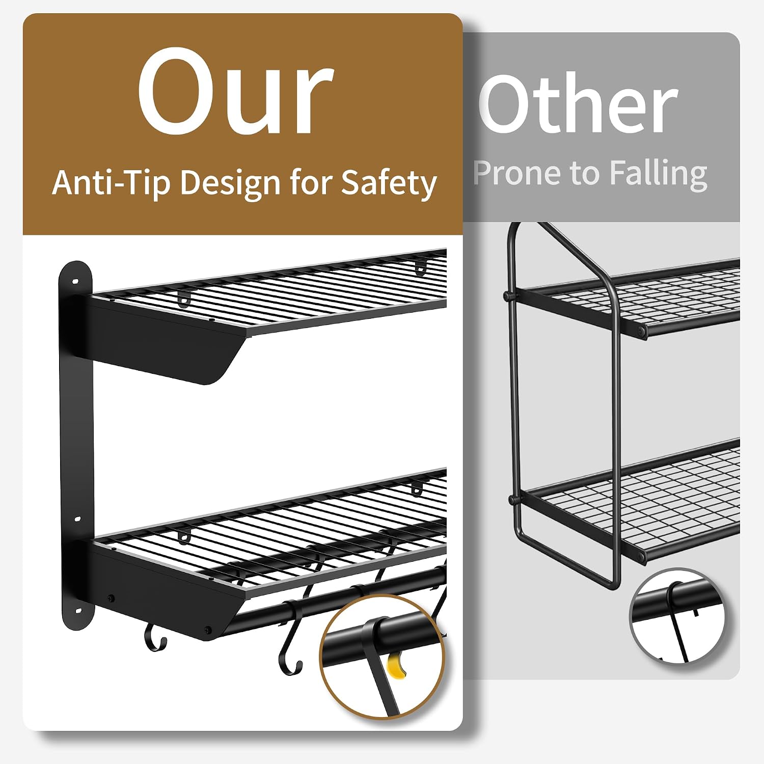 Black 2-Tier Wall Mount Pot Rack